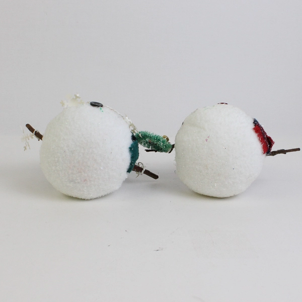 Vintage Festive Pair of Plush Glitter Snowmen