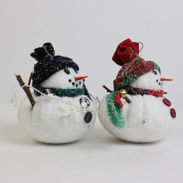 Vintage Festive Pair of Plush Glitter Snowmen