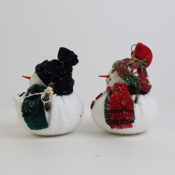 Vintage Festive Pair of Plush Glitter Snowmen