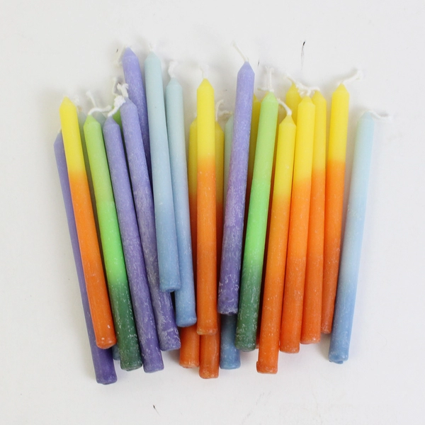Lot of 24 Slim Multicolored Candles 4.5" Tall
