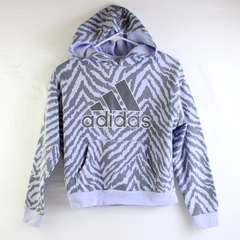 Adidas Juniors M (10-12) Lilac Zebra Print Logo Pullover Hoodie Sweatshirt