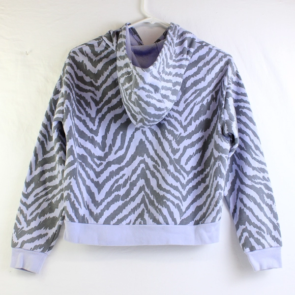 Adidas Juniors M (10-12) Lilac Zebra Print Logo Pullover Hoodie Sweatshirt