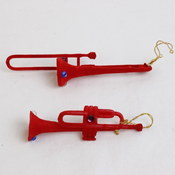 Lot of 7 Vintage Red Musical Instrument Ornaments Guitar Trumpet Banjo