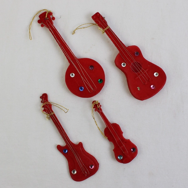 Lot of 7 Vintage Red Musical Instrument Ornaments Guitar Trumpet Banjo