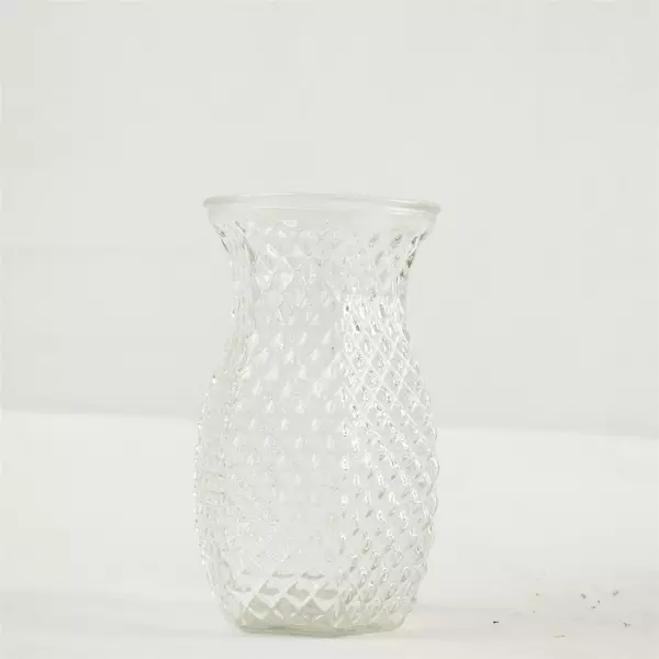 Vintage Hoosier Glass 5.5" Diamond Point 6-Sided Vase #4071 Collectible