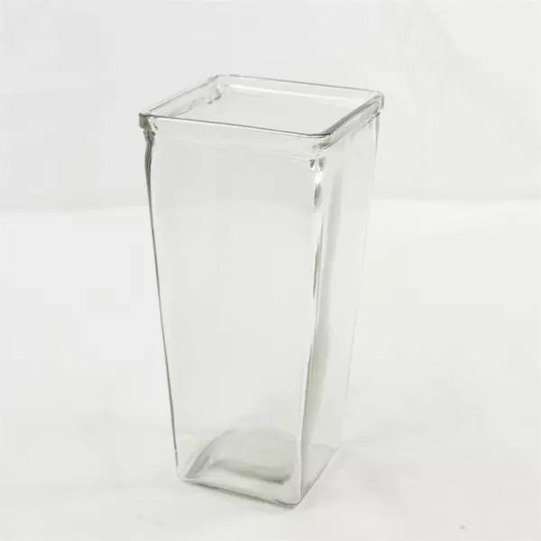 Clear Glass Square Tapered Vase 9.25in Modern Minimalist Floral