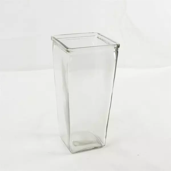 Clear Glass Square Tapered Vase 9.25in Modern Minimalist Floral