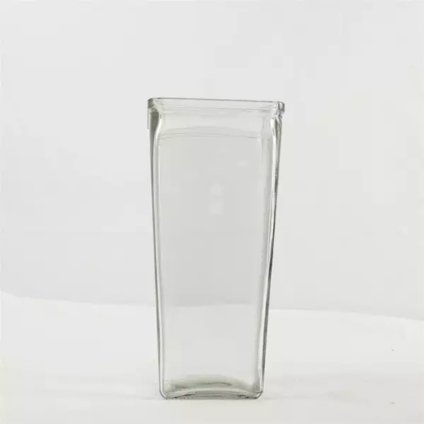 Clear Glass Square Tapered Vase 9.25in Modern Minimalist Floral