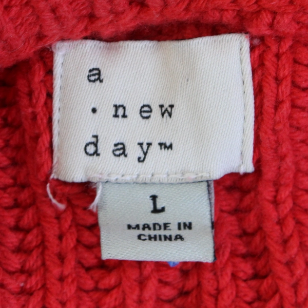 A New Day Bright Red Crew Neck Knit Sweater Women's Size Large