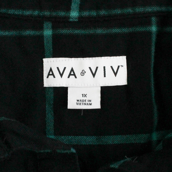 Ava & Viv Black/Green Long Sleeve Button Up Flannel Shirt Women's Size 1X