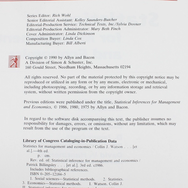 Statistics for Management and Economics Multiple Authors 4th Edition 1990 HC