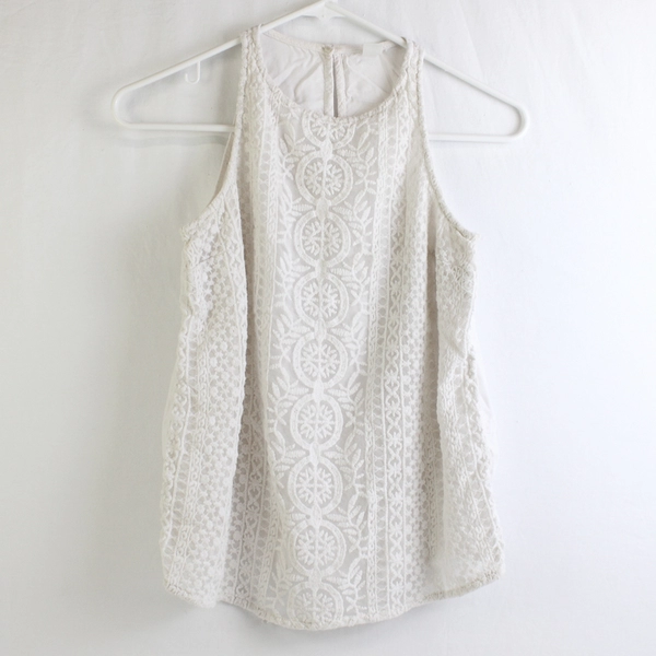 Old Navy Solid White Color Lace Pattern Sleeveless Top Women's Size XS