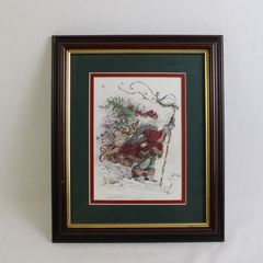 Peggy Abrams Signed Santa Print "Windswept Traveler" Matted & Framed w/Glass