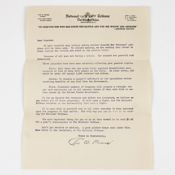 National Tribune Stars & Stripes 1932 Subscription Letter Pamphlet Lot Pensions 