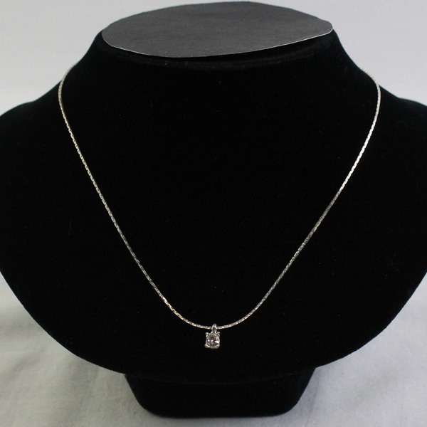 Unbranded Faux Diamond Charm on Silver-Toned Chain Necklace 17"