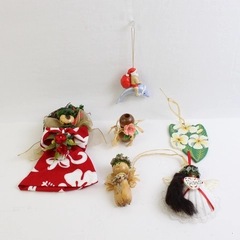 Lots of 6 Assorted Hawaiian Tree Ornaments Shell Angel Santa Flowers
