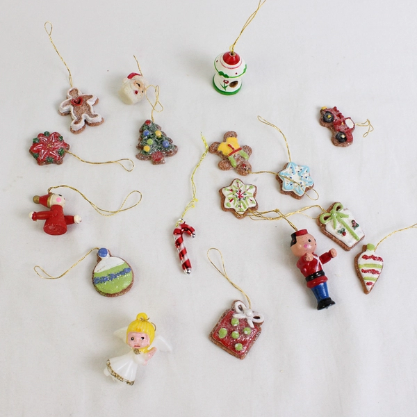 Lot of 17 Vintage Miniature Hanging Christmas Ornaments