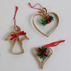 Lot of 3 Corn Husk Hollow Christmas Hanging Ornaments
