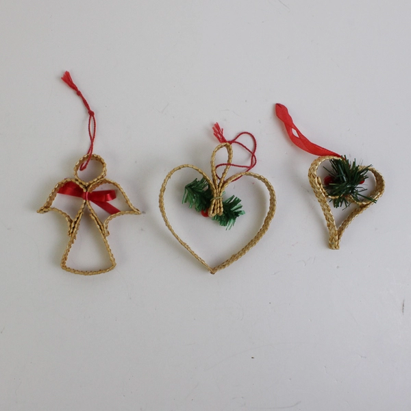 Lot of 3 Corn Husk Hollow Christmas Hanging Ornaments