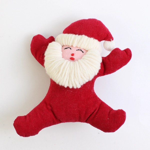 Vintage Fabric Santa Figure with Yarn Beard & Hat,  6.8"