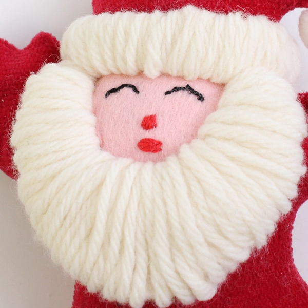 Vintage Fabric Santa Figure with Yarn Beard & Hat,  6.8"