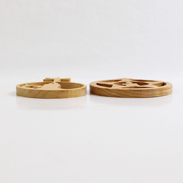 Lot of 2 Lightweight Wooden Hollow Christmas Hanging Ornaments, Candle & Star