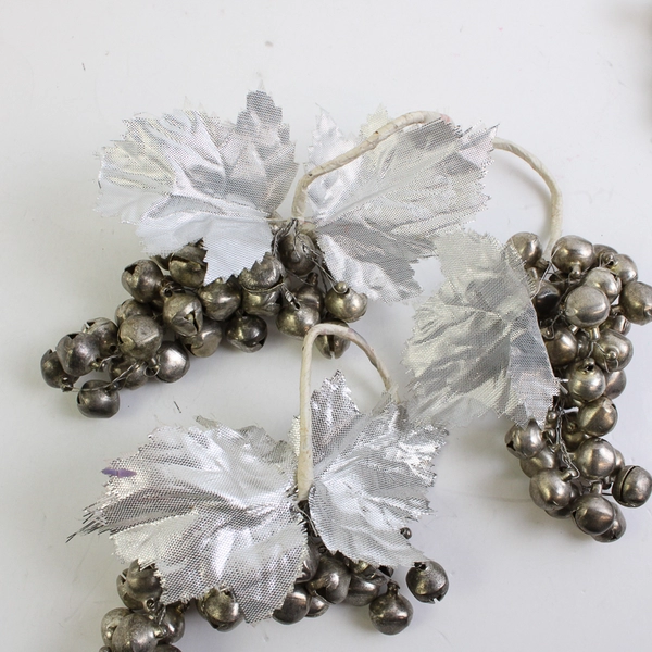 Lot of 4 Bunches of Silver Bells with Hanging Hooks