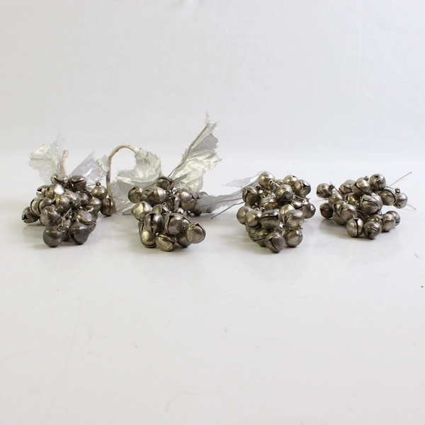 Lot of 4 Bunches of Silver Bells with Hanging Hooks