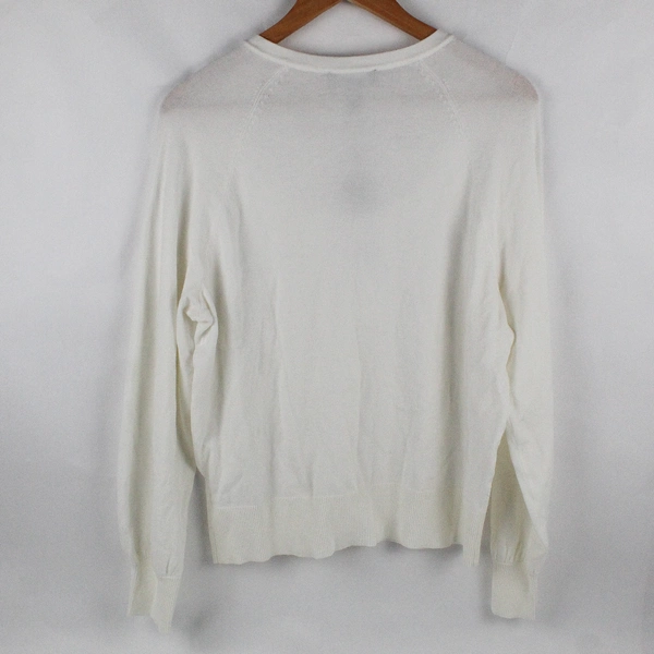 NWT H Halston Women's L Ivory Long Sleeve Sweater with Gold Chain Neck Detail
