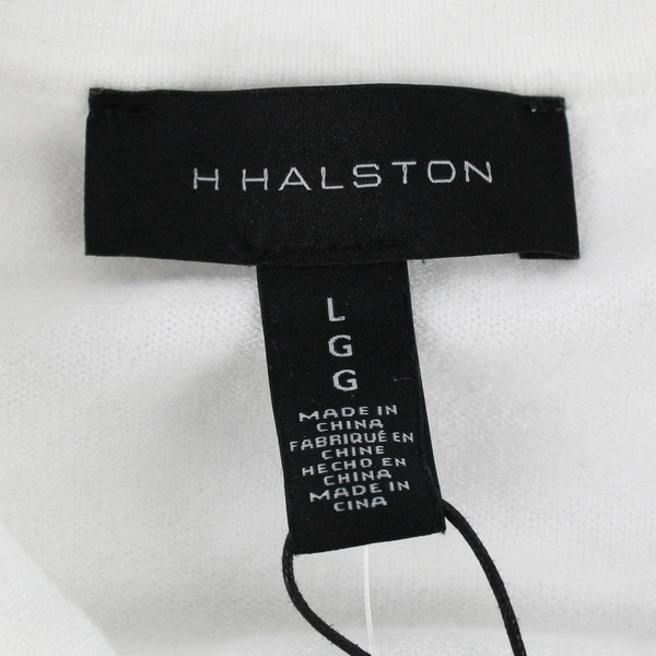 NWT H Halston Women's L Ivory Long Sleeve Sweater with Gold Chain Neck Detail