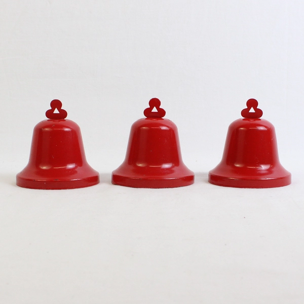 Lot of 3 Red Metal Bell Ornaments 3" Tall