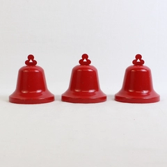 Lot of 3 Red Metal Bell Ornaments 3" Tall