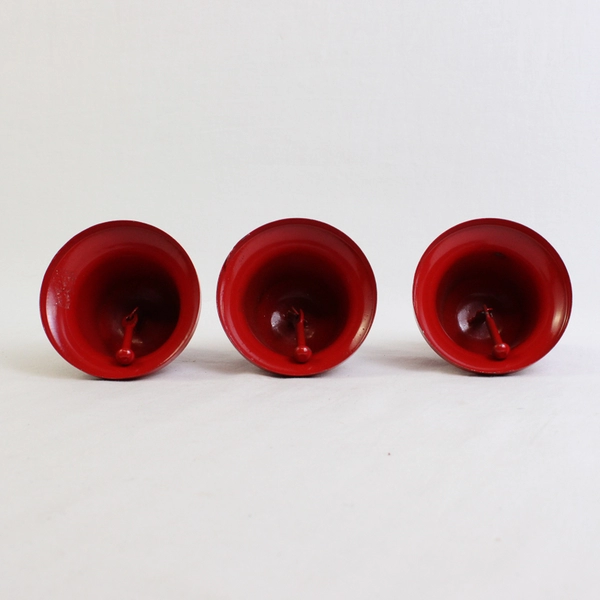 Lot of 3 Red Metal Bell Ornaments 3" Tall