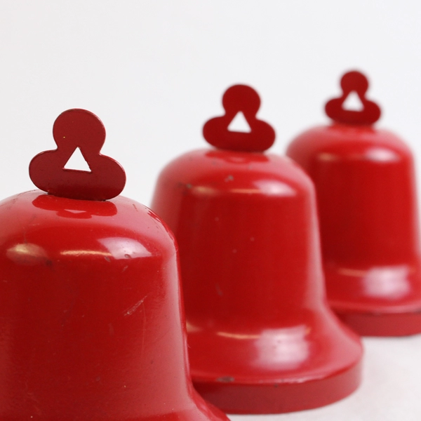 Lot of 3 Red Metal Bell Ornaments 3" Tall