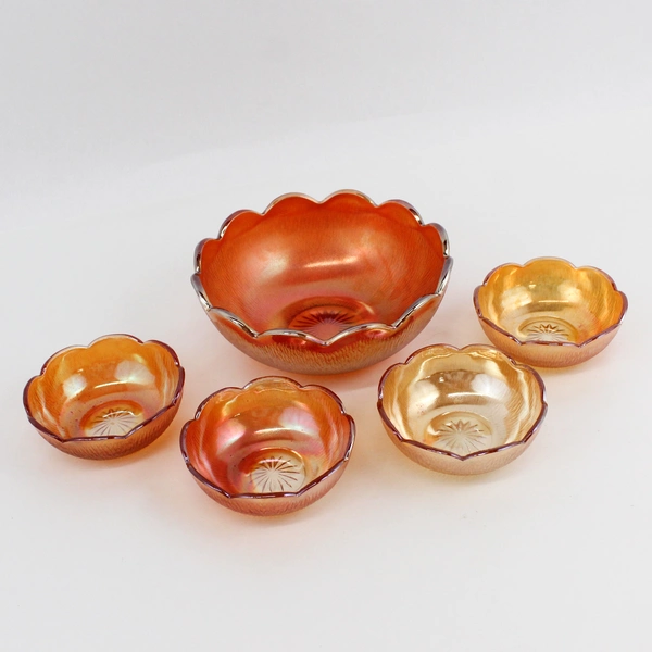 Lot Of 5 Jeannette Tree Bark Marigold Pattern Bowls 4 Small (4.5") Large (7.5")