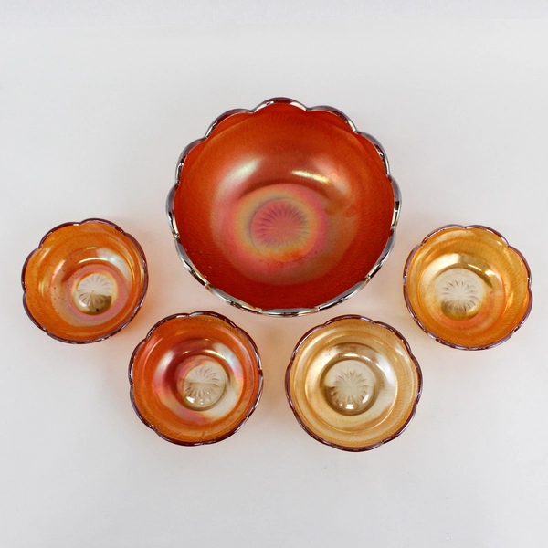 Lot Of 5 Jeannette Tree Bark Marigold Pattern Bowls 4 Small (4.5") Large (7.5")