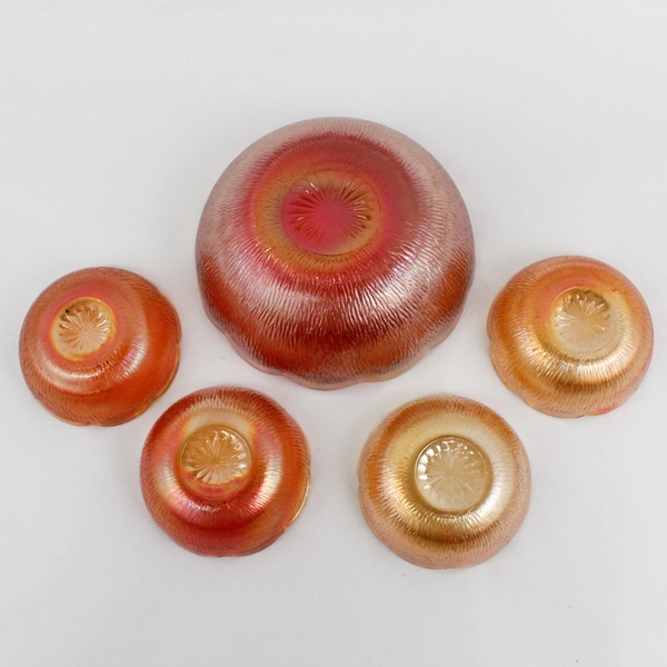 Lot Of 5 Jeannette Tree Bark Marigold Pattern Bowls 4 Small (4.5") Large (7.5")