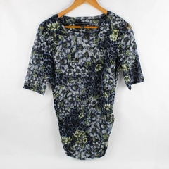White House Black Market Women's M Blue Floral Mesh Short Sleeve Shirt