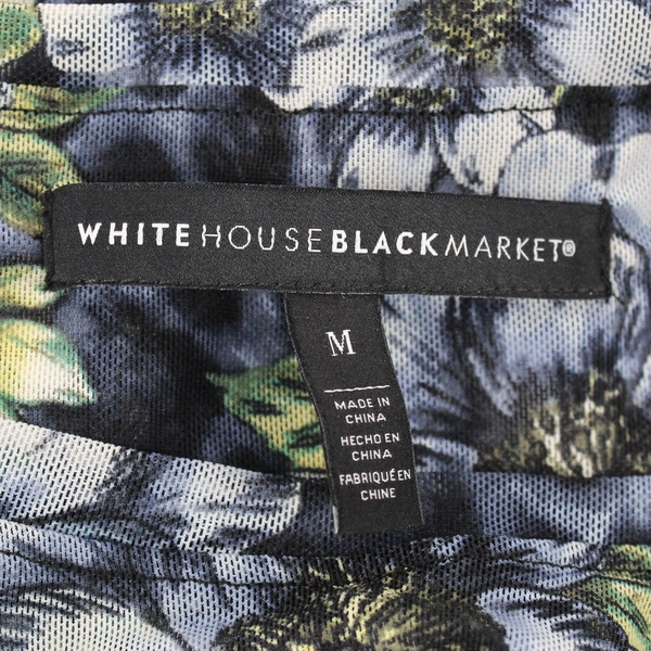 White House Black Market Women's M Blue Floral Mesh Short Sleeve Shirt