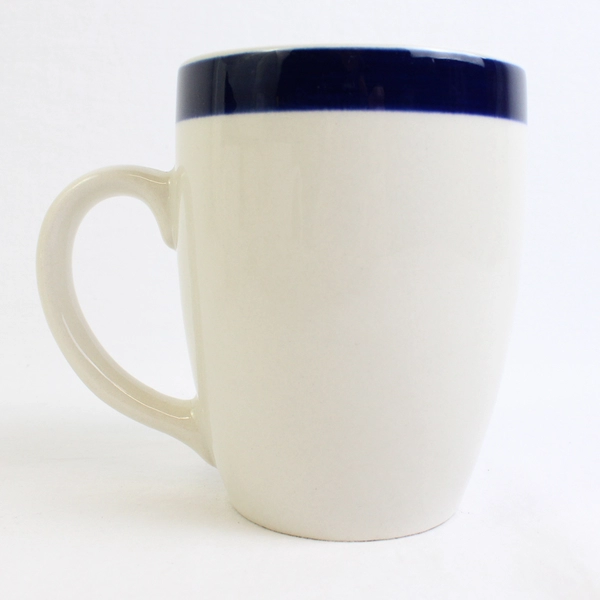 Lot Of 4 Thomson Pottery White W/ Blue Band Hand Painted Coffee Mugs 4.25" Tall