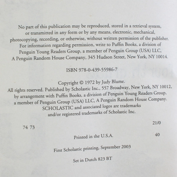 Scholastic Tales of a Fourth Grade Nothing by Judy Blume 2003 Paperback