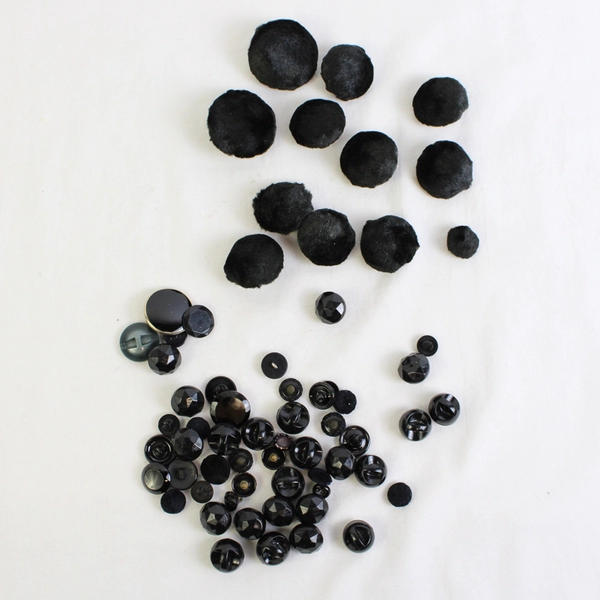 Lot of 64 Assorted Sizes/Styles Black Craft/Clothing Buttons