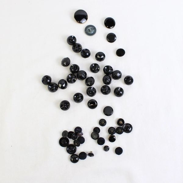 Lot of 64 Assorted Sizes/Styles Black Craft/Clothing Buttons