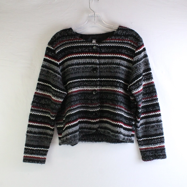 First Option Black Gray and Red Knit Button-Up Cardigan Women's Size Medium