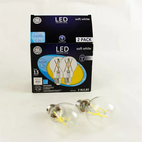 2 Pack GE LED 60W Equivalent A19 Long-Life Bright Energy Saving Medium Base