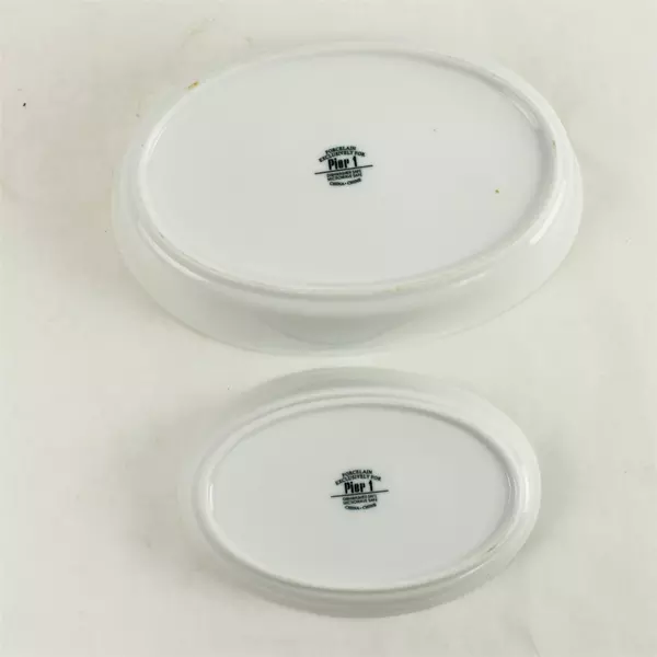 Set of 2 Pier 1 White Oval Serving Dishes 10x7x2.25in 