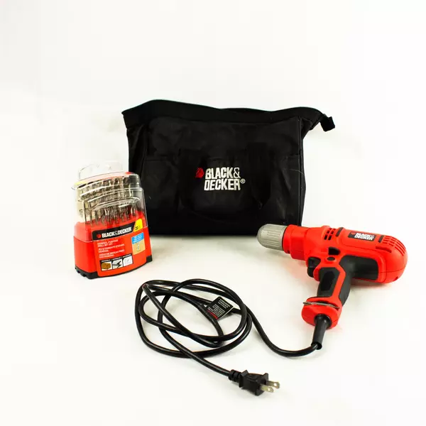 Black & Decker DR340 Drill w/ 20pc Bit Set & Case Used Untested