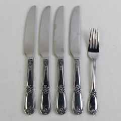 Lot Of 5 Hampton Silversmiths Fleur (Stainless) Flatware Dinner Knives & 1 Fork