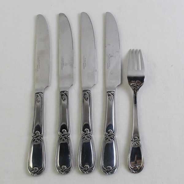 Lot Of 5 Hampton Silversmiths Fleur (Stainless) Flatware Dinner Knives & 1 Fork