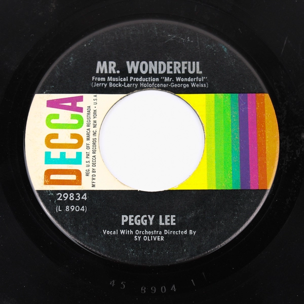 Peggy Lee Mr Wonderful/Crazy In The Heart by Decca Records 7" Vinyl Record 45RPM